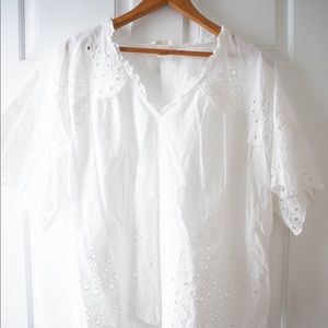H&M White Boxy Cotton Eyelet Top